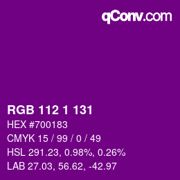 Color code: RGB 112 1 131 | qconv.com