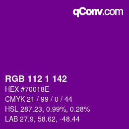 Color code: RGB 112 1 142 | qconv.com