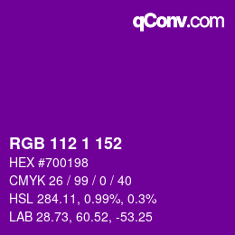 Color code: RGB 112 1 152 | qconv.com
