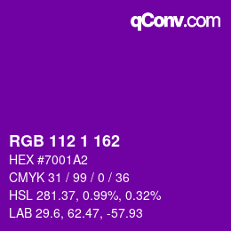 Color code: RGB 112 1 162 | qconv.com