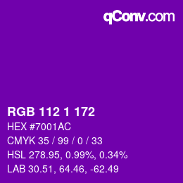 カラーコード: RGB 112 1 172 | qconv.com