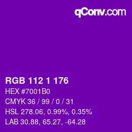 カラーコード: RGB 112 1 176 | qconv.com
