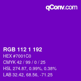 颜色代码: RGB 112 1 192 | qconv.com