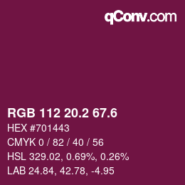 カラーコード: RGB 112 20.2 67.6 | qconv.com