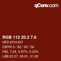カラーコード: RGB 112 20.2 7.6 | qconv.com