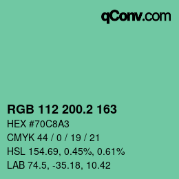 カラーコード: RGB 112 200.2 163 | qconv.com