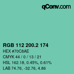カラーコード: RGB 112 200.2 174 | qconv.com