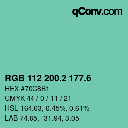 カラーコード: RGB 112 200.2 177.6 | qconv.com