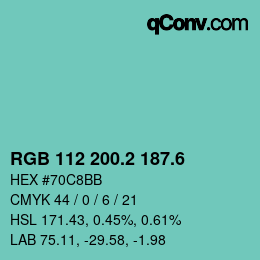 カラーコード: RGB 112 200.2 187.6 | qconv.com