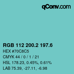 カラーコード: RGB 112 200.2 197.6 | qconv.com