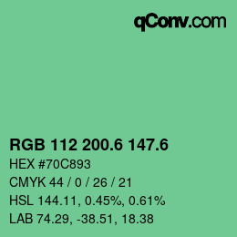 カラーコード: RGB 112 200.6 147.6 | qconv.com