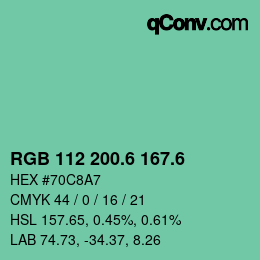 カラーコード: RGB 112 200.6 167.6 | qconv.com