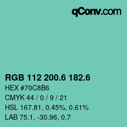 カラーコード: RGB 112 200.6 182.6 | qconv.com