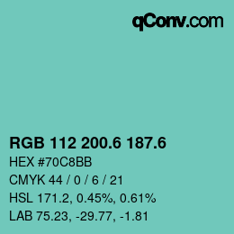 カラーコード: RGB 112 200.6 187.6 | qconv.com