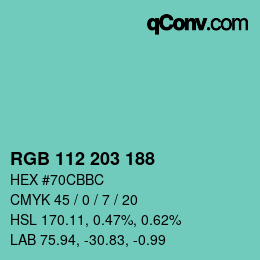 Color code: RGB 112 203 188 | qconv.com