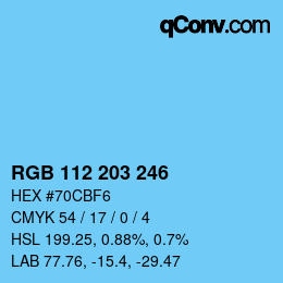 颜色代码: RGB 112 203 246 | qconv.com
