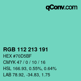 カラーコード: RGB 112 213 191 | qconv.com