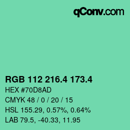 カラーコード: RGB 112 216.4 173.4 | qconv.com