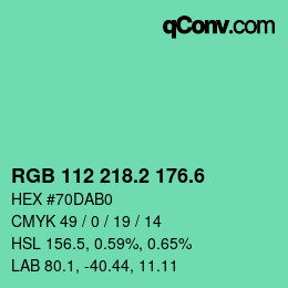 カラーコード: RGB 112 218.2 176.6 | qconv.com