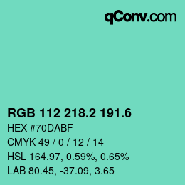 カラーコード: RGB 112 218.2 191.6 | qconv.com