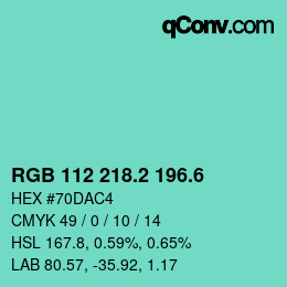 カラーコード: RGB 112 218.2 196.6 | qconv.com