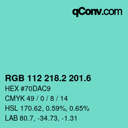 カラーコード: RGB 112 218.2 201.6 | qconv.com