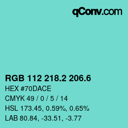 カラーコード: RGB 112 218.2 206.6 | qconv.com