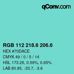 カラーコード: RGB 112 218.6 206.6 | qconv.com