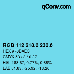 カラーコード: RGB 112 218.6 236.6 | qconv.com
