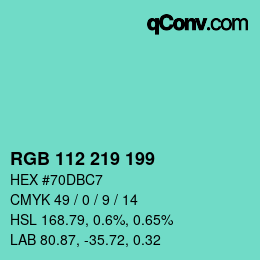 カラーコード: RGB 112 219 199 | qconv.com