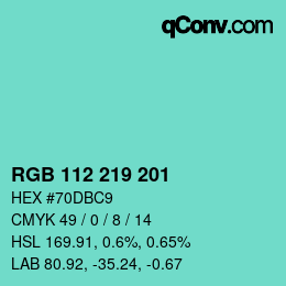 カラーコード: RGB 112 219 201 | qconv.com