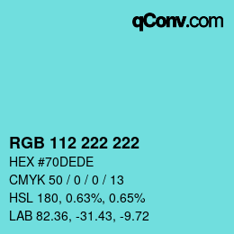 Color code: RGB 112 222 222 | qconv.com