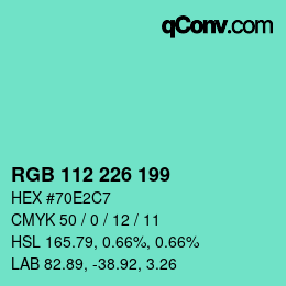 颜色代码: RGB 112 226 199 | qconv.com
