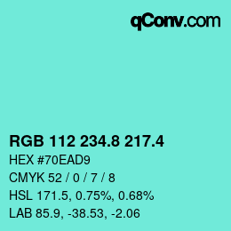 カラーコード: RGB 112 234.8 217.4 | qconv.com