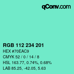 Color code: RGB 112 234 201 | qconv.com