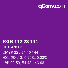 カラーコード: RGB 112 23 144 | qconv.com