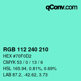 Color code: RGB 112 240 210 | qconv.com