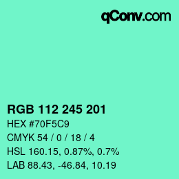 Color code: RGB 112 245 201 | qconv.com