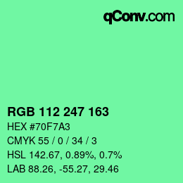 カラーコード: RGB 112 247 163 | qconv.com