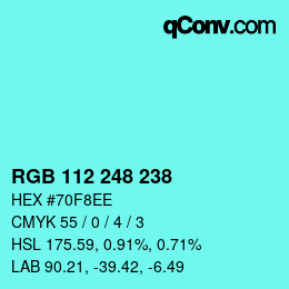 Color code: RGB 112 248 238 | qconv.com