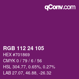 カラーコード: RGB 112 24 105 | qconv.com
