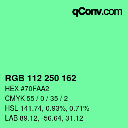 颜色代码: RGB 112 250 162 | qconv.com