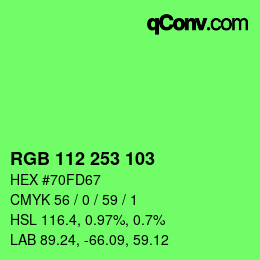 カラーコード: RGB 112 253 103 | qconv.com