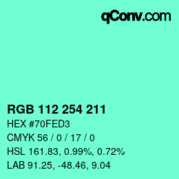Color code: RGB 112 254 211 | qconv.com