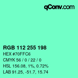 Color code: RGB 112 255 198 | qconv.com