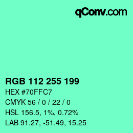 Color code: RGB 112 255 199 | qconv.com