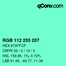 Color code: RGB 112 255 207 | qconv.com