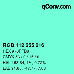 Color code: RGB 112 255 216 | qconv.com