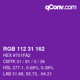 Color code: RGB 112 31 162 | qconv.com