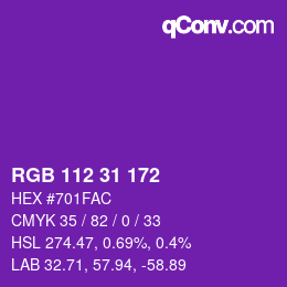 Color code: RGB 112 31 172 | qconv.com